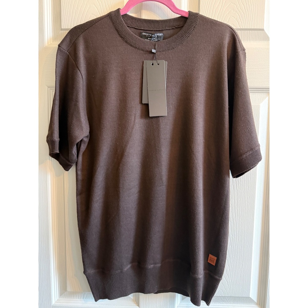 Eighth Avenue New York Mens Short Sleeve Knit Sweater Brown Crew Neck Medium NWT